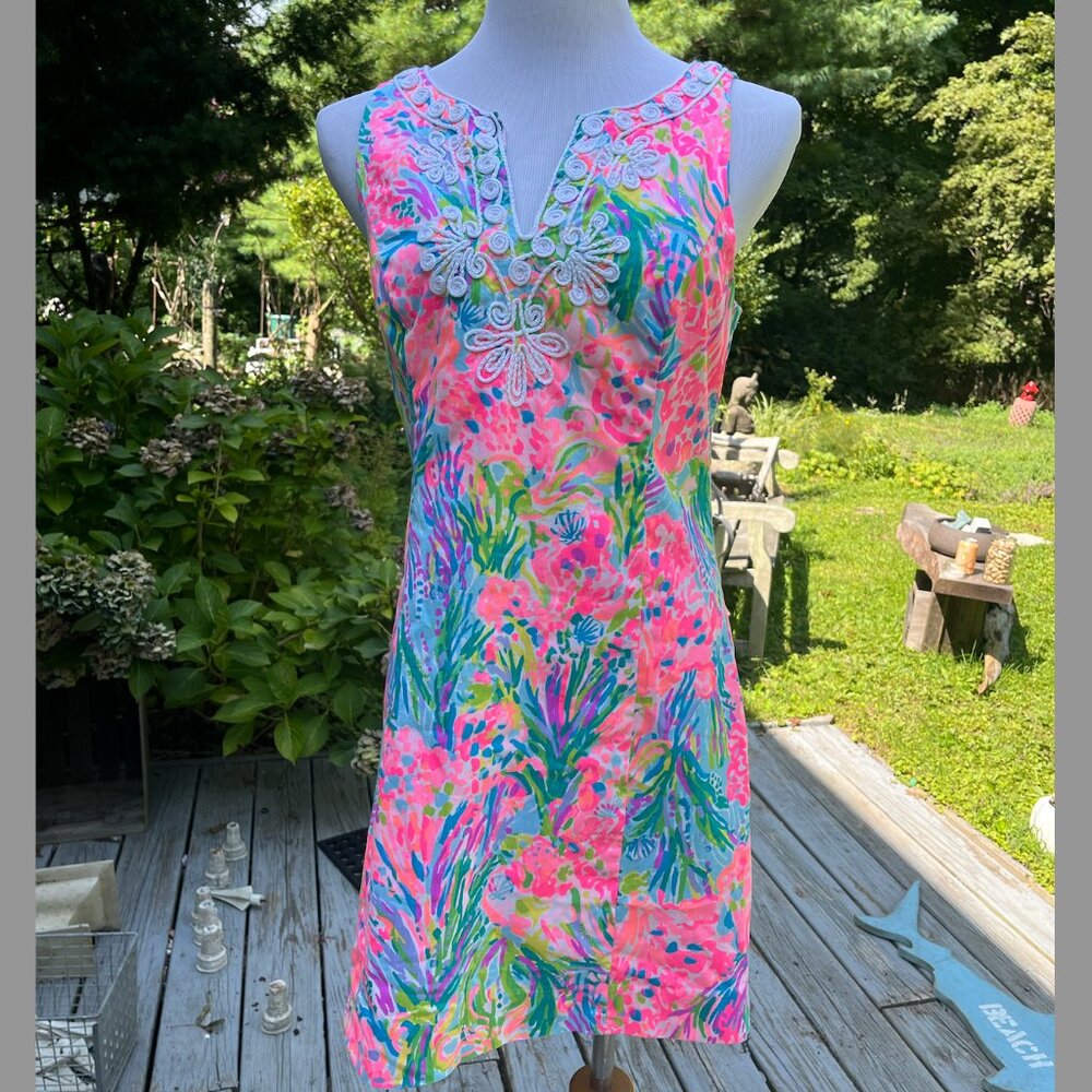 Lilly Pulitzer 2 Gabby Mini Dress Bright Pink Green Blue , White Trim Lined